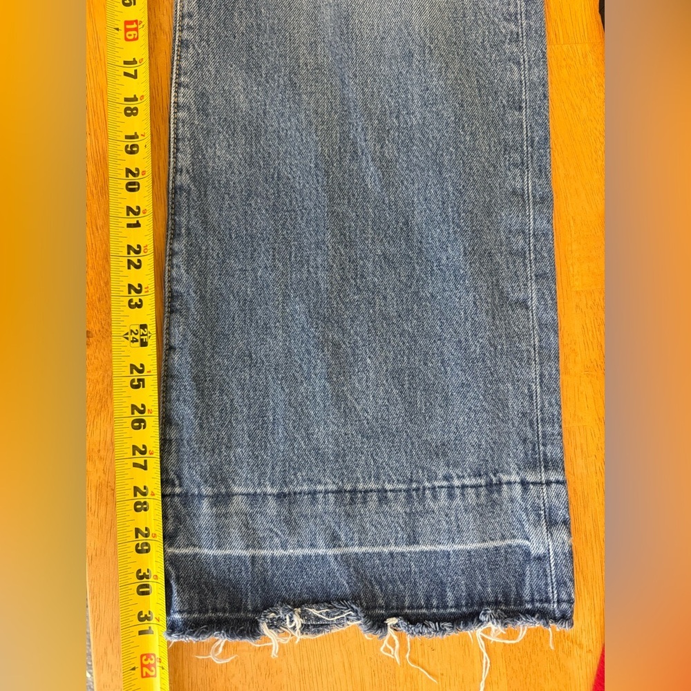 Levi's Ribcage Medium Wash Wide-Leg Raw Hem Denim Jeans - Picture 14 of 14